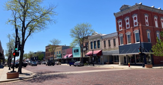 The intersection of Central Avenue and West 22nd Street in downtown Kearney. The city recently participated in a First Impressions experience with Hays, Kansas. (Russell Shaffer/Rural Prosperity Nebraska)