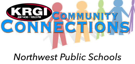 KRGI-AM logo with the words Community Connection Northwest Public Schools