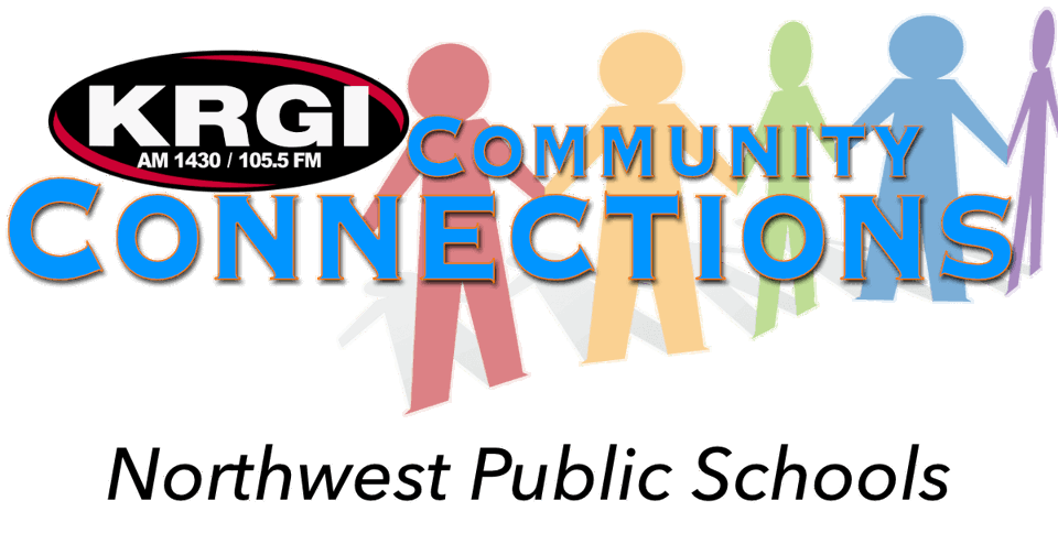 KRGI-AM logo with the words Community Connection Northwest Public Schools