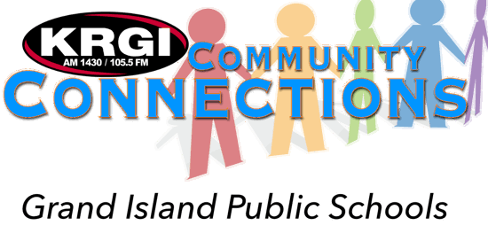 KRGI-AM logo with the words Community Connection Grand Island Public Schools